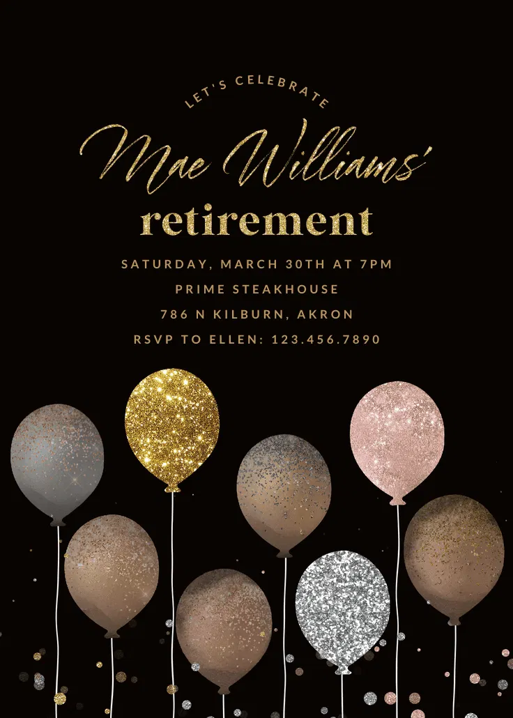 Glitter balloons - emeklilik &amp; veda partisi davetiyesi